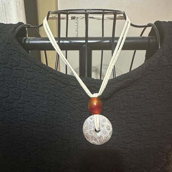 Coral Fossil Jade Donut Pendant Necklace - Picture 16 of 16